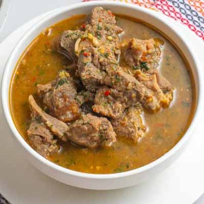 Well seasoned Angel's goat meat pepper soup