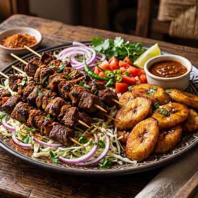 Angel's tender grilled beef suya with plantain